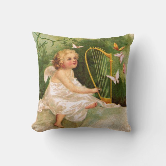 Cojín Decorativo Clapsaddle: Ángel que toca la arpa (Anverso)