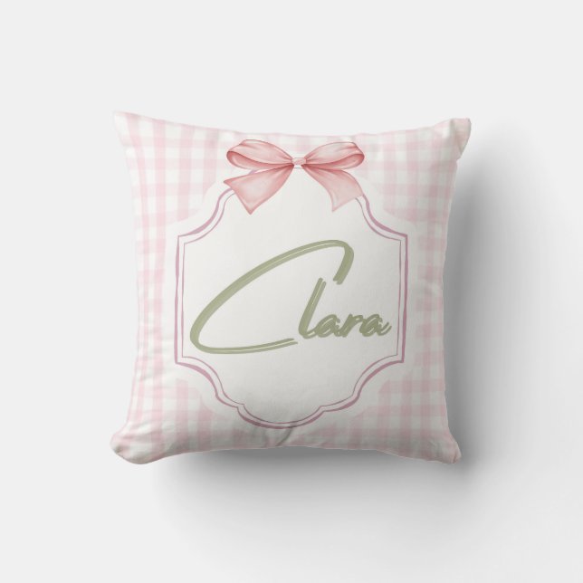 Cojín Decorativo Clara Baby Nursery personalizada Bow&Gingham (Anverso)