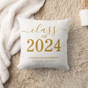 Cojín Decorativo Clase de Graduación Gold Script 2024