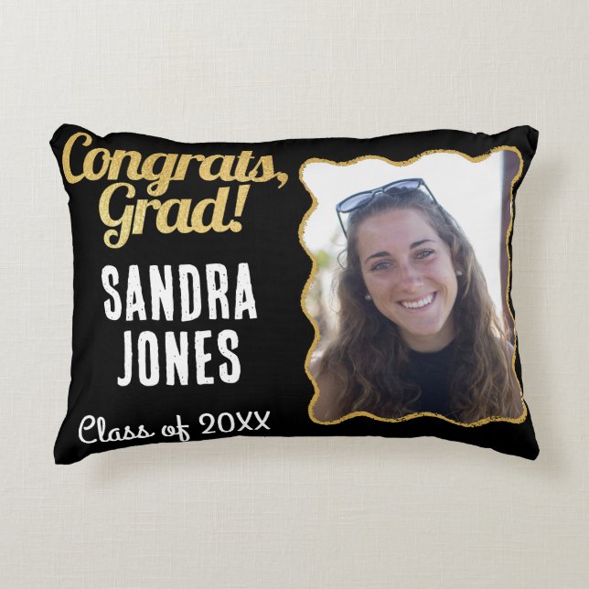 Cojín Decorativo Clase de Graduación Nombre personalizado Año Oro N (Anverso)