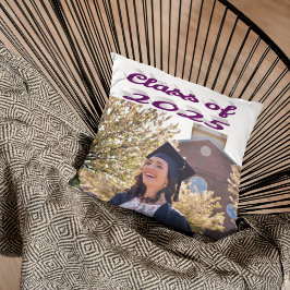 Cojín Decorativo Clase de la foto de graduación de guión morado 202