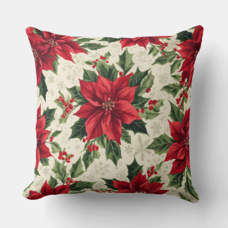Cojín Decorativo Clásica Estrella Roja Verde Navidad Poinsettia Hol