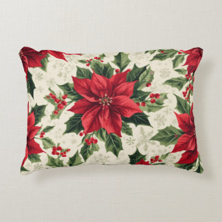 Cojín Decorativo Clásica Estrella Roja Verde Navidad Poinsettia Hol