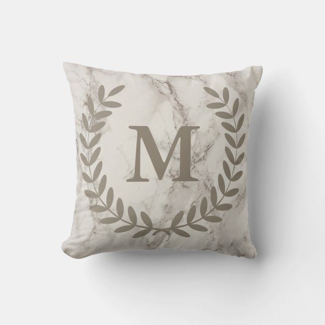 Cojín Decorativo Clásica Laureles de Taupe Marble Blanco (Anverso)