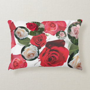 Cojín Decorativo Clásica moda floral elegante rojo, crema, rosas ro