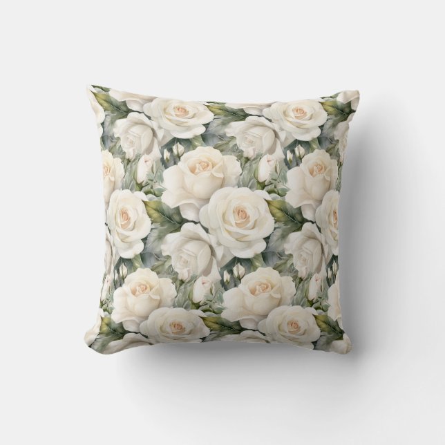Cojín Decorativo Clásicas Flores Blancas de Rosa (Anverso)