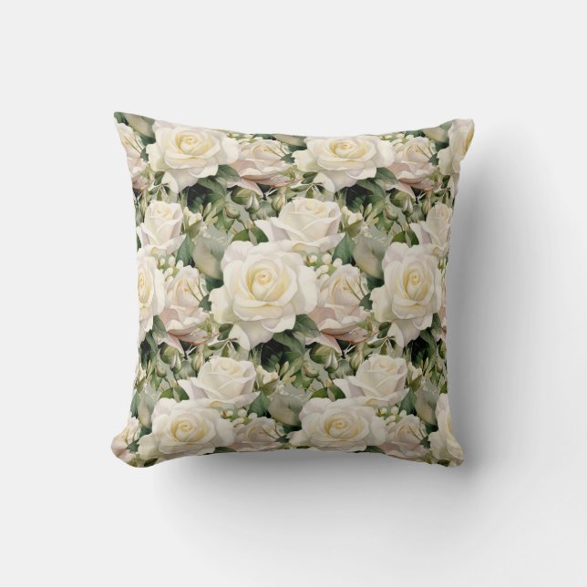 Cojín Decorativo Clásicas Flores Blancas de Rosa (Anverso)
