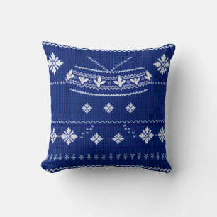 Cojín Decorativo Clásico azul cobalto y blanco copo de nieve nórdic