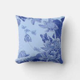 Cojín Decorativo Clásico Azul Moderno Chinoiserie Moda Lotus Floral