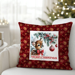 Cojín Decorativo Clásico bebé cervatillo nevado bosque regalo infan