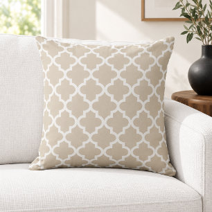 Cojín Decorativo Clásico beige blanco Trellis de cuatro hojas