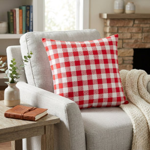 Cojín Decorativo Clásico Cuadro de Gingham Rojo y Blanco