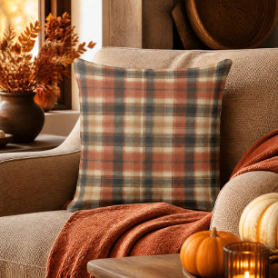 Cojín Decorativo Clásico Cuadro Otoño Rústico Caída Rust Crema Negr
