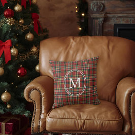 Cojín Decorativo Clásico Cuadro Rojo Monograma Navidad Fiesta