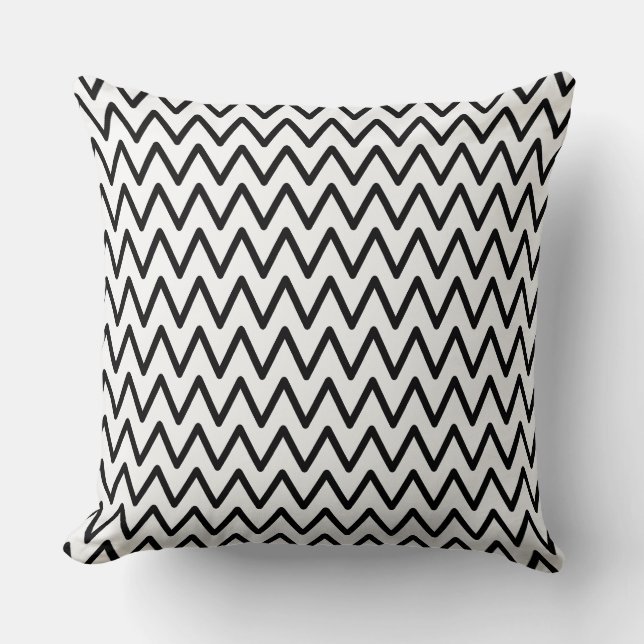 Cojín decorativo Clásico de Chevron Blanco y Negro (Anverso)