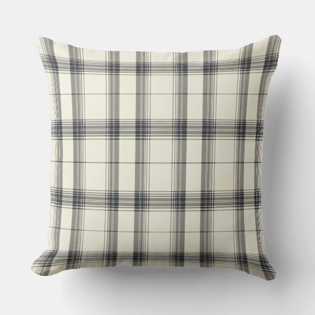 Cojín Decorativo Clásico de Tartán Neutral (Anverso)