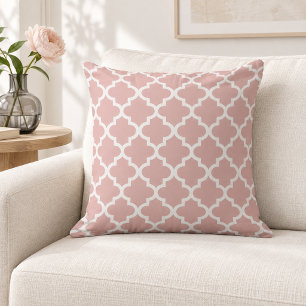 Cojín Decorativo Clásico Dusty Rose Blanco Trellis de Cuatro Hojas