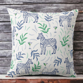 Cojín Decorativo Clásico Elegante Cebras y Martinis Blanco