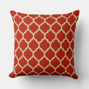 Cojín Decorativo CLÁSICO ELEGANTE Patrón de Cuatrifolio Dorado Rojo
