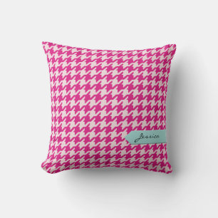 Cojín Decorativo Clásico elegante rosa houndstooth con monograma