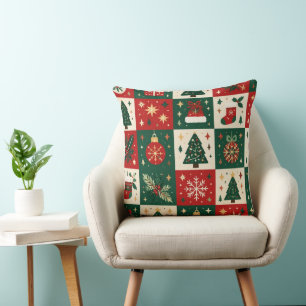Cojín Decorativo Clásico Festivo de Navidad en Patchwork
