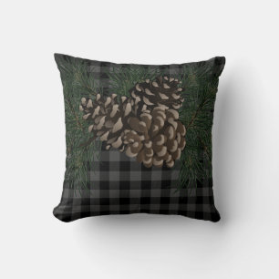 Cojín Decorativo Clásico gris y negro a cuadros piña