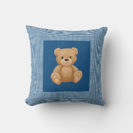 Cojín Decorativo Clásico Houndstooth Azul, Oso de Peluche,