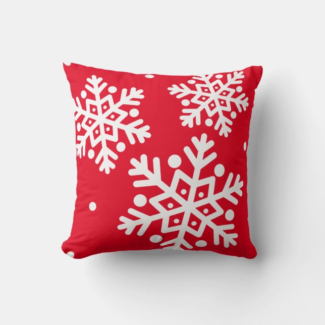 Cojín Decorativo Clásico moderno de copo de nieve blanco rojo (Anverso)