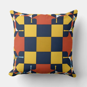 Cojín Decorativo Clásico Moderno Geométrico Cuadro de Oro Azul Mari