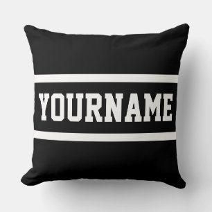 Cojín Decorativo Clásico Moderno Negro Deportivo Texto Blanco Rayas