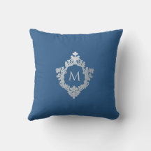 Clásico Monograma Azul Elegante Escudo Ornate Vint