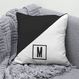 Cojín Decorativo Clásico Monogramado en bloque de color negro y bla