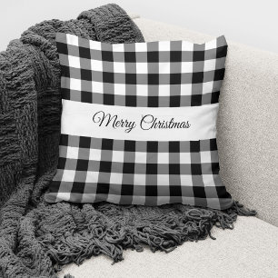 Cojín Decorativo Clásico Negro Y Blanco Jugado Feliz Navidad