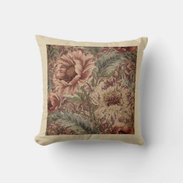 Cojín Decorativo Clásico, Patrón de flores beigi granate