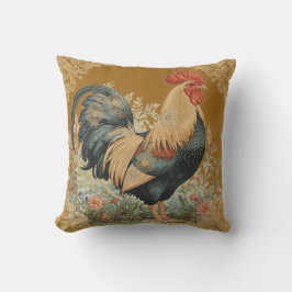Cojín Decorativo Clásico, Patrón de Gallo y Flores, Vintage
