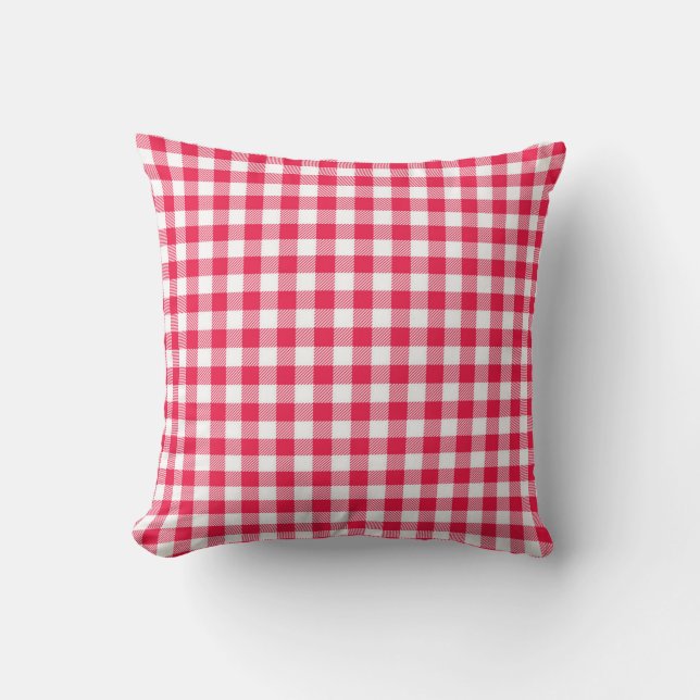 Cojín Decorativo Clásico patrón de gingham rojo y blanco rústico (Anverso)