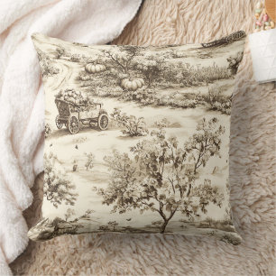 Cojín Decorativo Clásico Patrón Otoñal Sepia Calabaza Campo