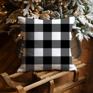 Cojín Decorativo Clásico Plaid de Navidad en negro y blanco de Búfa