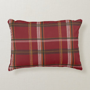 Cojín Decorativo Clásico Plaid Navideño de Borgoña y Bosque