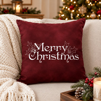 Cojín Decorativo Clásico Rojo Terciopelo Vintage Feliz Navidad
