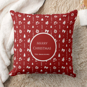 Cojín Decorativo Clásico Rojo y Blanco Gingerbread Navidad