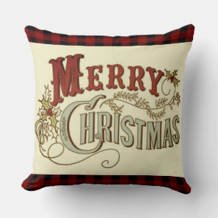 Cojín Decorativo Clásico Rústico y Feliz Navidad Tradicional