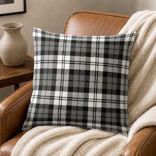 Cojín Decorativo Clásico Tartán de Cuadros Negro Gris Blanco