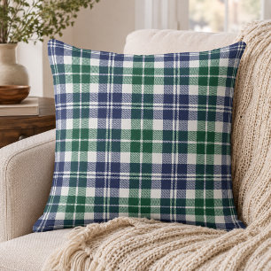 Cojín Decorativo Clásico Tartán de Navidad en Verde Azul Marino