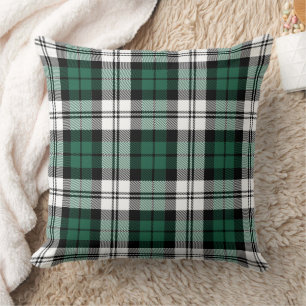 Cojín Decorativo Clásico Tartán de Navidad Verde Negro y Blanco