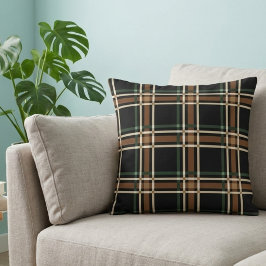Cojín Decorativo Clásico Tartán de Plaid de Negro y Marrón Patrimon