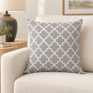 Cojín Decorativo Clásico Trellis de Cuatro Hojas Gris Blanco