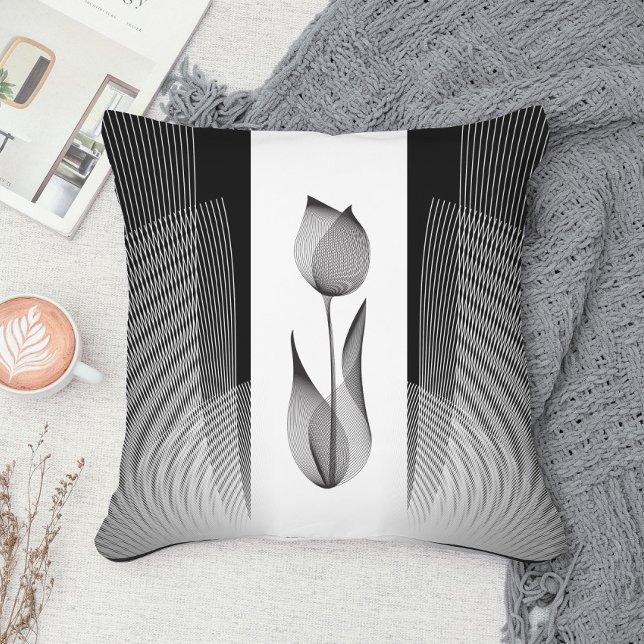 Cojín Decorativo Clásico Tulip Black and White Floral Moiré Minimal (Subido por el creador)