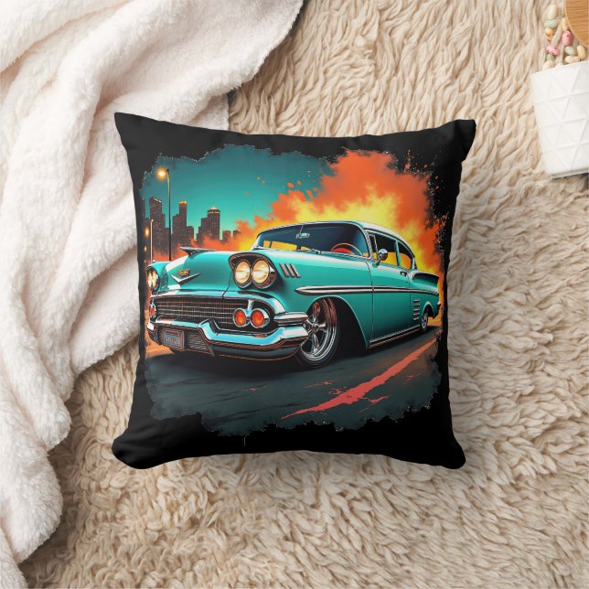 Cojín Decorativo Classic Car Cushion with Neon Night Street Scene (Manta)