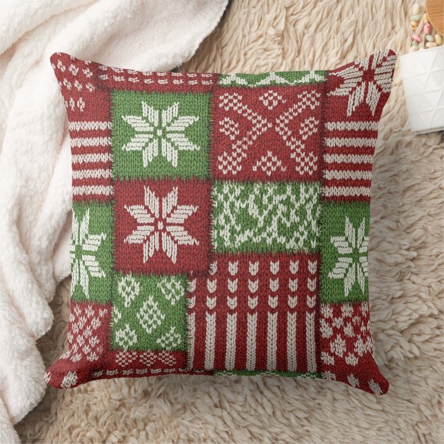 Cojín Decorativo Classic Christmas Patchwork Knit -Red, Green (Manta)